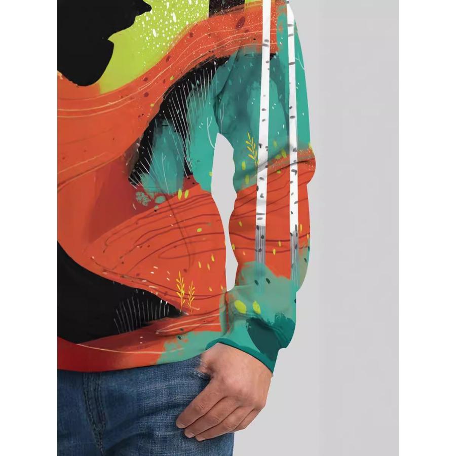 Herbst Winter North Eisbär Pullover Langärmel 3D-Druck Herren Hoodie Schwarzes Katzenmuster Trendige Sportbekleidung Sweatshirt