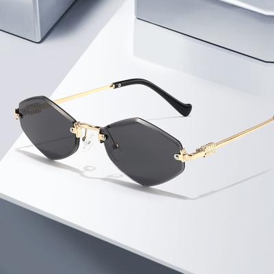 Occhiali da Sole in Metallo Senza Montatura a Forma di Diamante Irregolare Donna Uomo Retro Moda Marca di Lusso Occhiali da Sole Spiaggia Donna Uomo Occhiali UV400