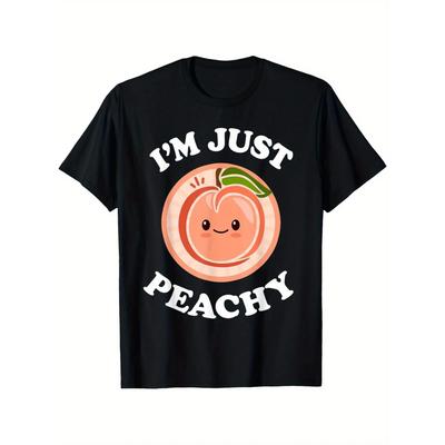Cute Peach and Letter Print Short-sleeved T-shirt Casual and Versatile Style Suitable for Daily Wear and Going Out In Summer