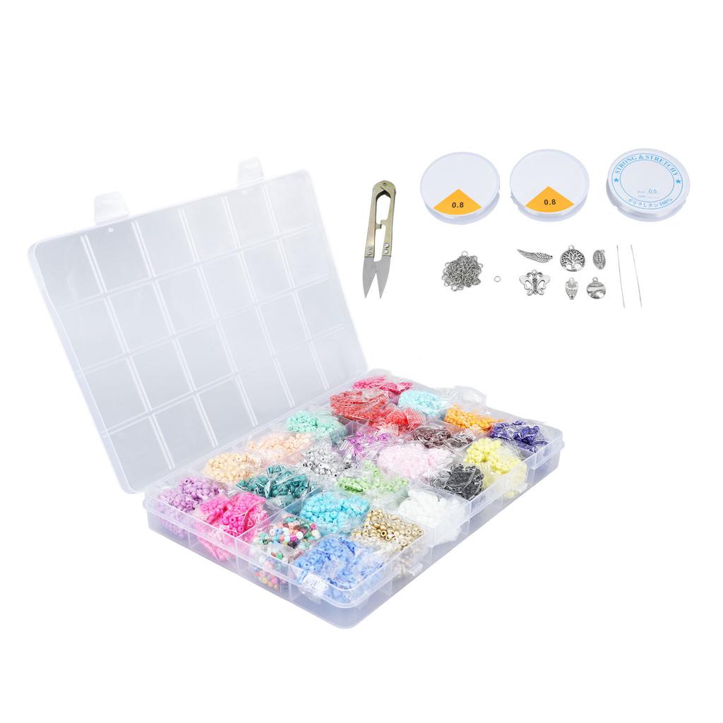 3mm Painted Glass Beads Set 24 Grids Alloy Pendant Jewelry Making DIY Bracelets Accessories About 14400pcs