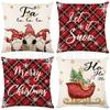 New Christmas Throw Pillow Cushion Home Decoration Short Plush Linen Printed Throw Pillow Cover