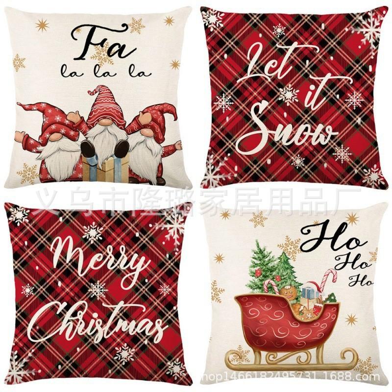 New Christmas Throw Pillow Cushion Home Decoration Short Plush Linen Printed Throw Pillow Cover