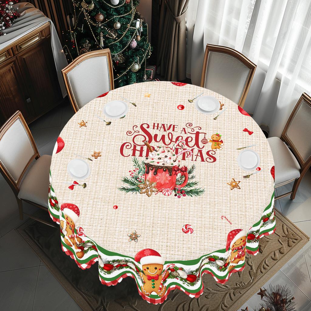 1 Piece Of Christmas Round And Rectangular Tablecloth, Various Sizes, Exquisite And Cute Gingerbread Man Pattern Tablecloth, Christmas Courtyard Table