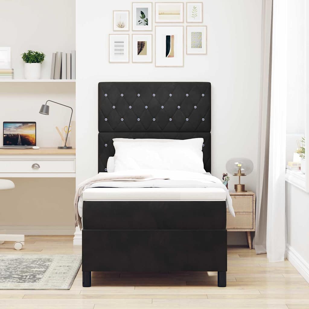 Box Spring Bed with Mattress Black 90 X 200 Cm Velvet