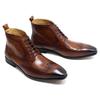 Fashion Men's Classic Calfskin Real Leather Cowboy Boots Lace-Up Wingtip Pointed Toe High Cut Formal Derby Shoes