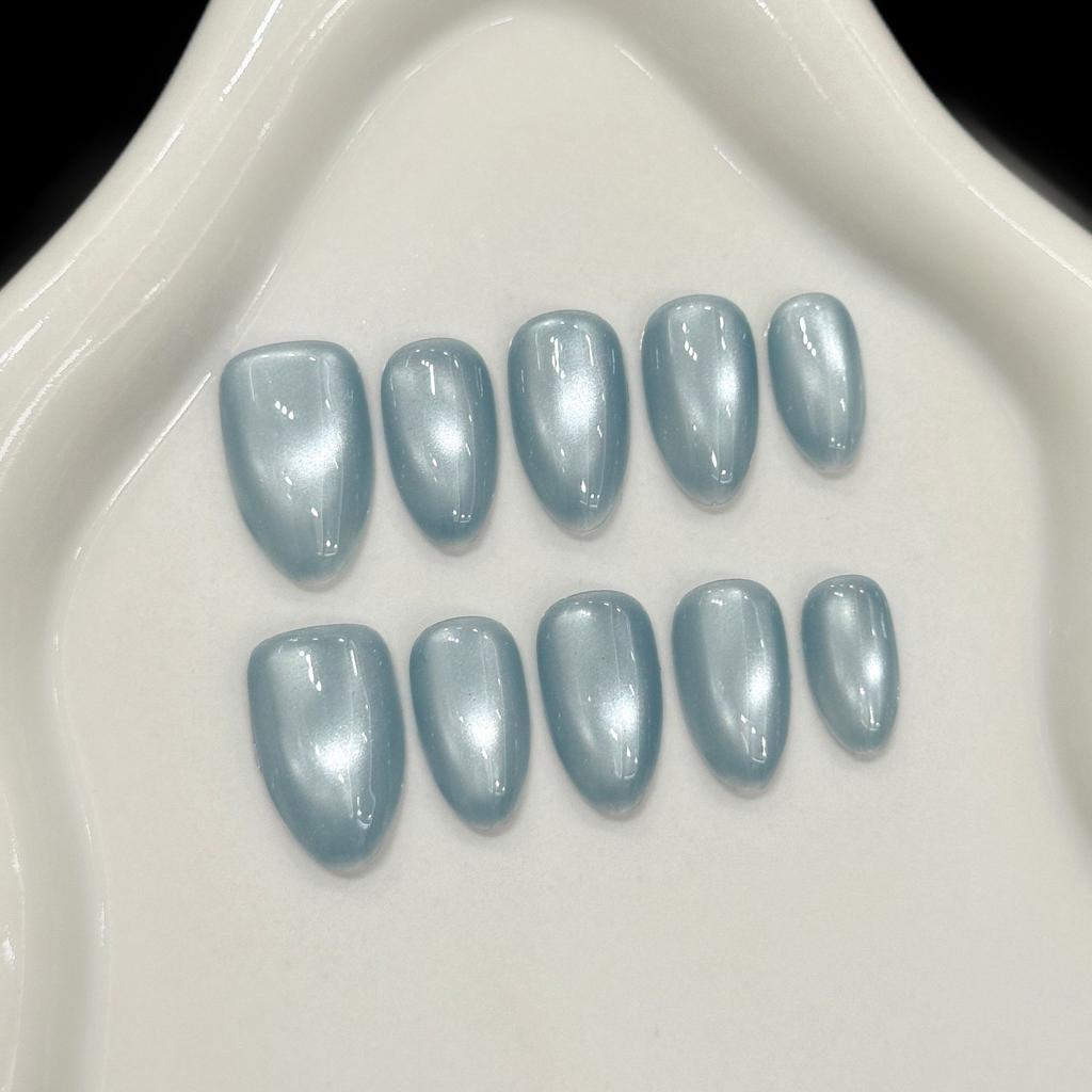 Glitter Press On Nails Short Almond Gel Glue On Cat Eye Nail Neutral Short Stiletto Fake Nails Acrylic Oval False Nails Manicure Kits for Women