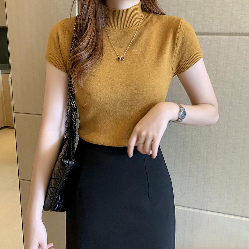 2026 Spring Women's Short Sleeve High Neck Knit Sweater Vest