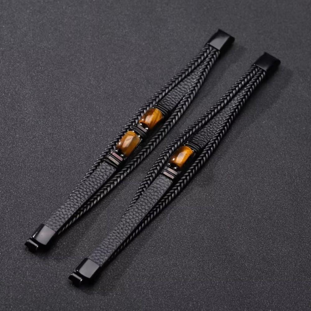 Mehrschichtiges Lederarmband Geflochtenes Perlenarmband Herrenarmband Tigerauge Steinarmband Herren