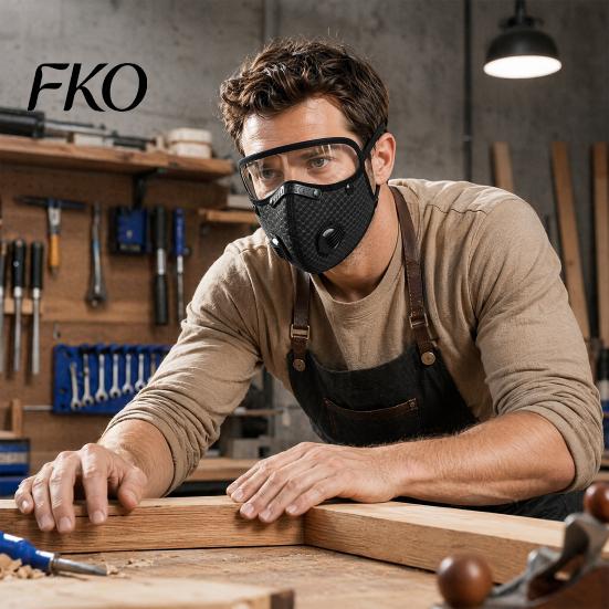 Staubmaske mit Filter, Radfahren Gesichts- & Atemschutzventil, Wiederverwendbare Anti-Beschlag-Schutzbrille mit Aktivkohle, Leichter Schutzschild für den Außenbereich