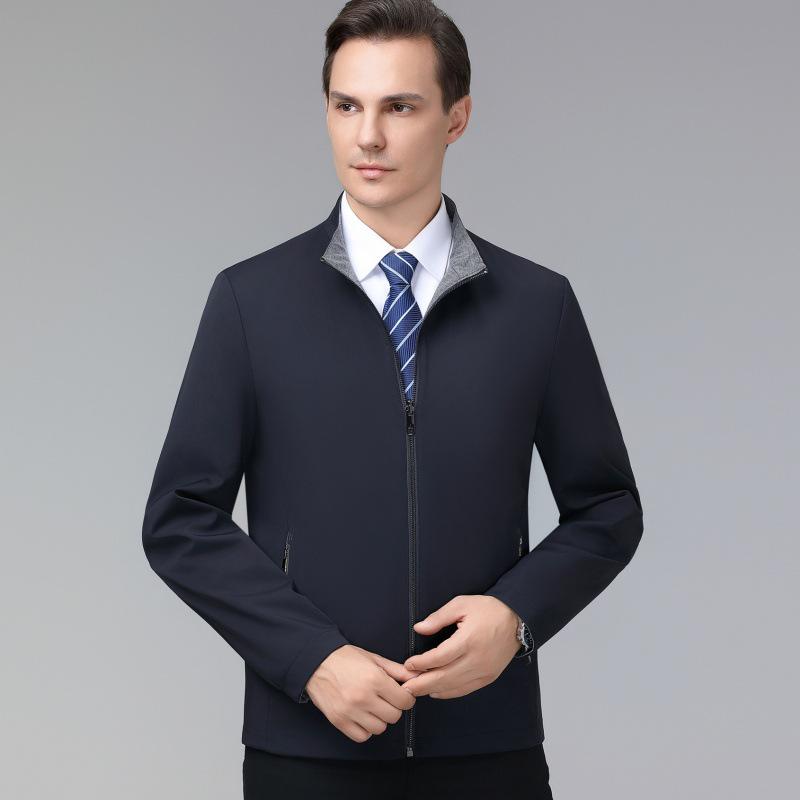 Men's Double-Sided Stand-Collar Jacket - Spring & Autumn Business Casual Coat for Middle-Aged Dads