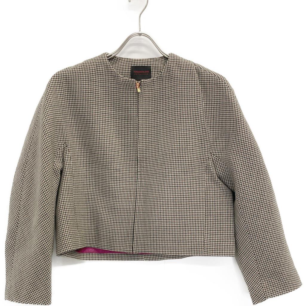 TOMORROWLAND Beige Houndstooth Wool X Silk Collarless Short Jacket Jacket 36 beigeUsed