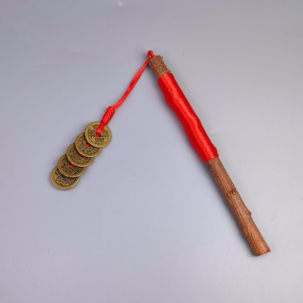 Handmade Peach Wood Pendant with Five Emperors Coins for Baby's Bedside