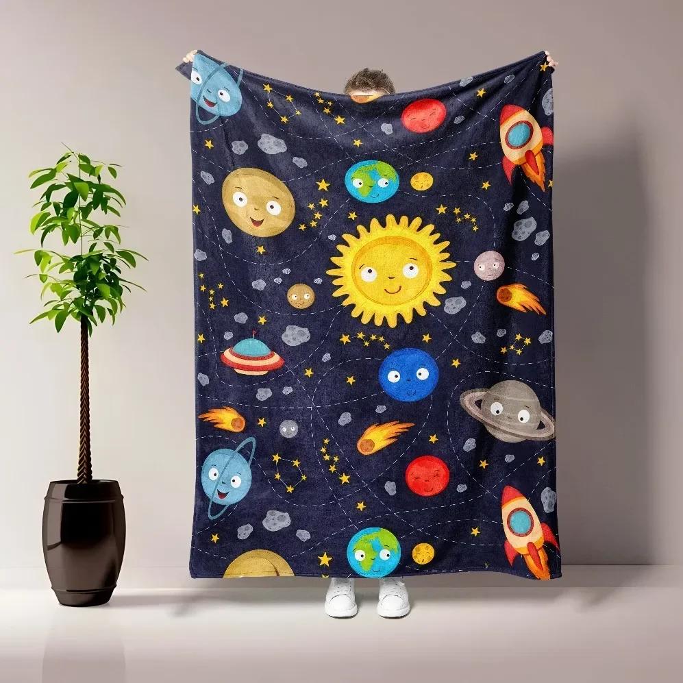 

HD-bedruckte dünne Flanelldecke mit Cartoon-Figur Planeten. Ganzjahresgebrauch für Sofa, Betten, Wohnzimmer, Reise-Picknickdecke 75x90CM