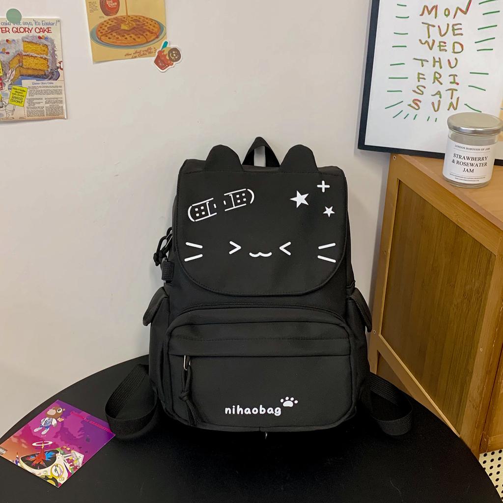 Student schoolbag Korean version trendy cute girl schoolbag cartoon cat small pocket removable class casual backpack women