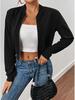 2024 Women's Casual Black Zipper Crop Top Bomber Jacket