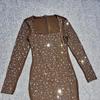 European & American Heavy Industry Rhinestone Sexy Slim-fit Long-sleeve See-through Evening Dress