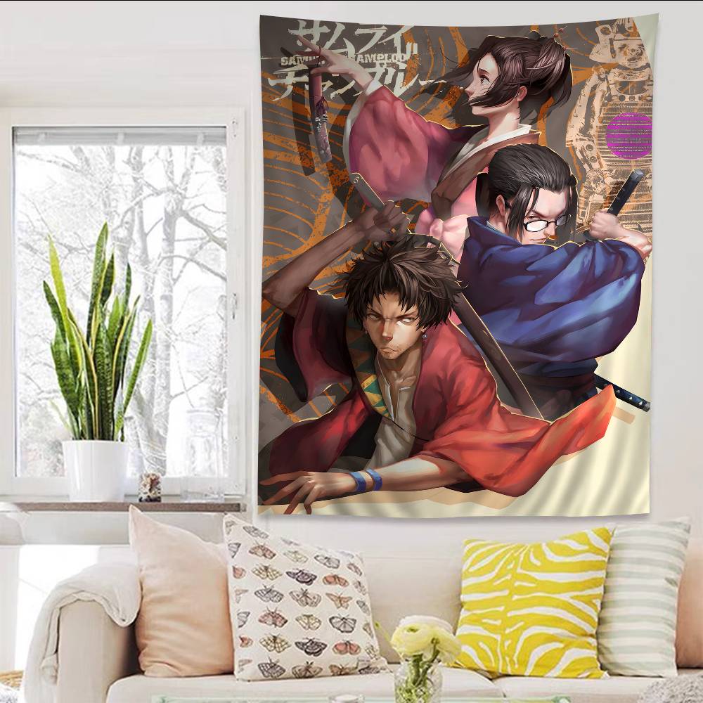 Vintage Samurai Champloo Anime Colorful Tapestry Wall Hanging Hippie Flower Wall Carpets Dorm Decor Japanese Tapestry