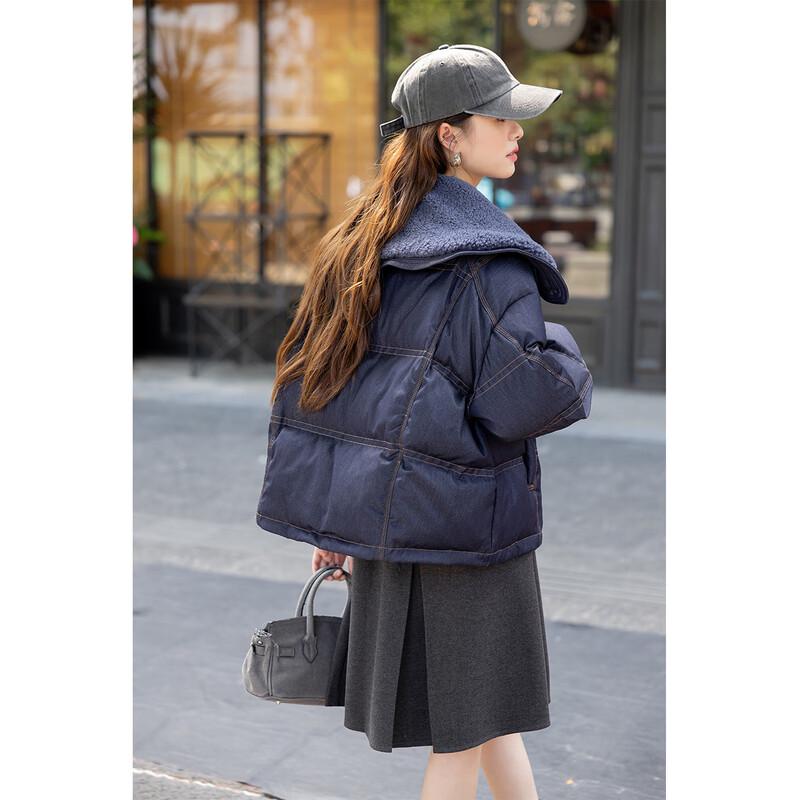 Mocana Women's Lamb Wool Patchwork Collar Short Down Jacket