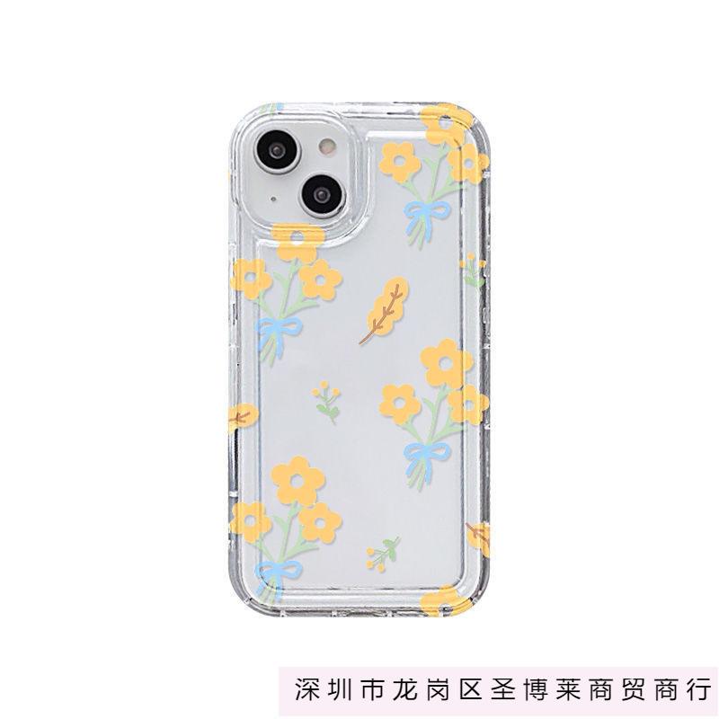 Yellow Flower Apple 15 Mobile Phone Case Iphone14promax Transparent Soft Rubber 13/12/11 All-inclusive Anti-drop