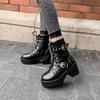Sexy Rivet Autumn Boots Women Platform Boots Black Leather Gothic Punk Style Combat Boots Mid Heels