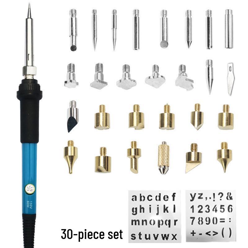 

Набор пирографа 60 Вт из 29 предметов с шаблонами для гравировки и инструментами для резьбы по дереву 30-piece Set / CN 220V