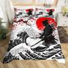 Fashion Japanese Samurai Bedding Set Full Size Cherry Blossoms Duvet Cover Red Sun Hokusai Comforter Fuji Mountain Quilt Cover
