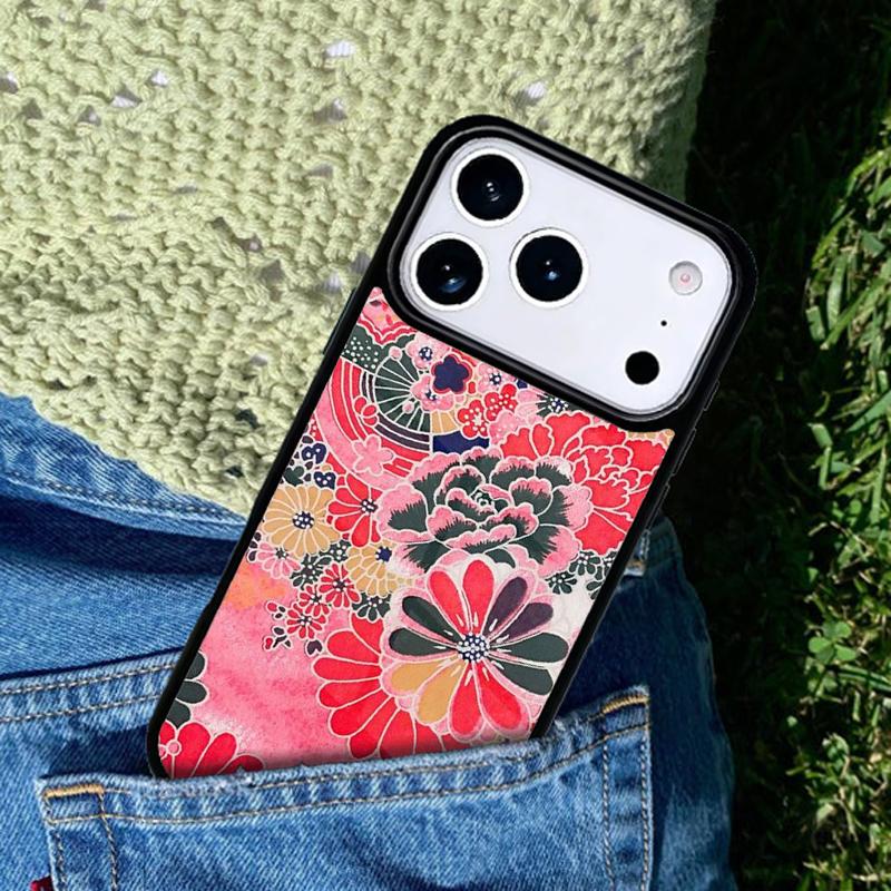 Japanischer Stil Florale Textur Handyhülle Für iPhone 17 AIR 16 Pro Max 15 14 Pro 11 12 13 Stoßfeste Silikonhülle