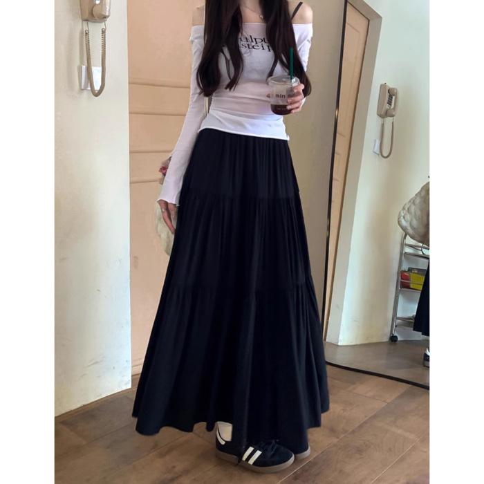 

Женская белая юбка-трапеция 2024 года с длинными рукавами на весну и осень XXL (65-75kg) чёрный