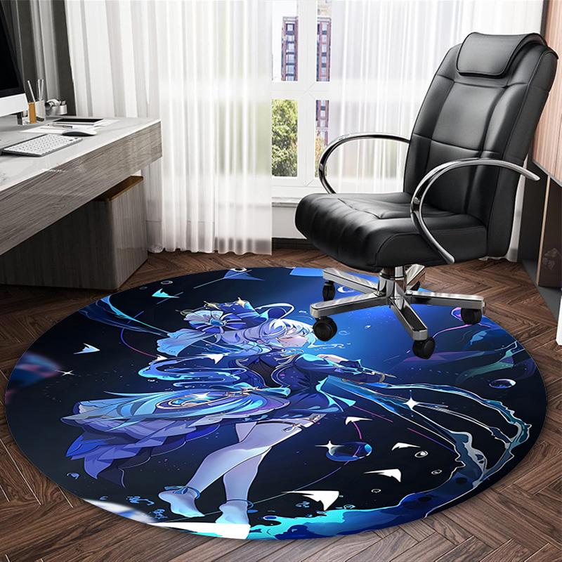 1pc Genshin Impact Furina1 Print Round Carpet Chair Round Carpet Suitable for Bedroom Living Room Home Decorative Carpet