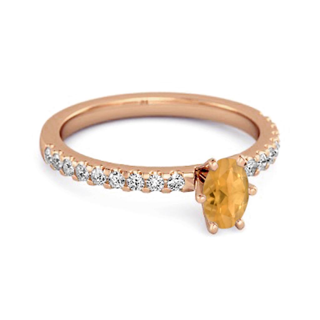 Citrine Oval Solitaire Ring - 925 Sterling Silver Rose Gold Vermeil