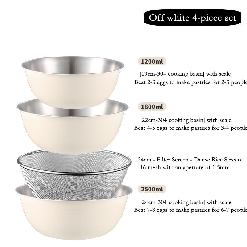 New 304 Stainless Steel Salad Mixing Bowl Sets Egg Beater Basin Dough Food Container Kitchen Fruit Vegetable Whisking Salad Bowl Set