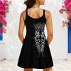 Women Plus Size V Neck Double Straps Sleeveless Printed Black Mini Dress