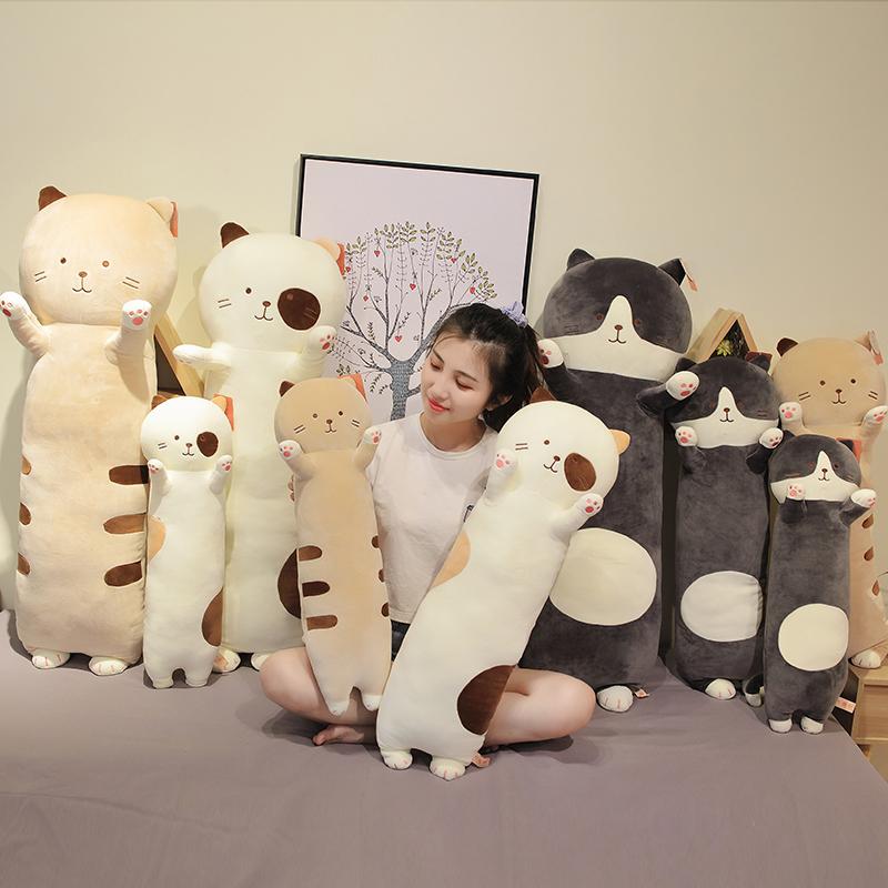 Cat Plush Toys Super Cute Plush Toy Cartoon Cat Long Pillow Stuffed Doll Birthday Christmas Gift