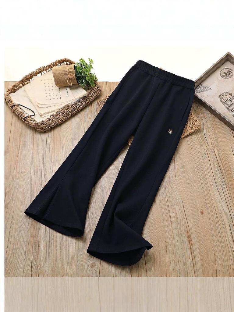 Girls' Split Micro-Flare Sweatpants: Solid Color Elastic Casual Sports Pants for Spring and Autumn