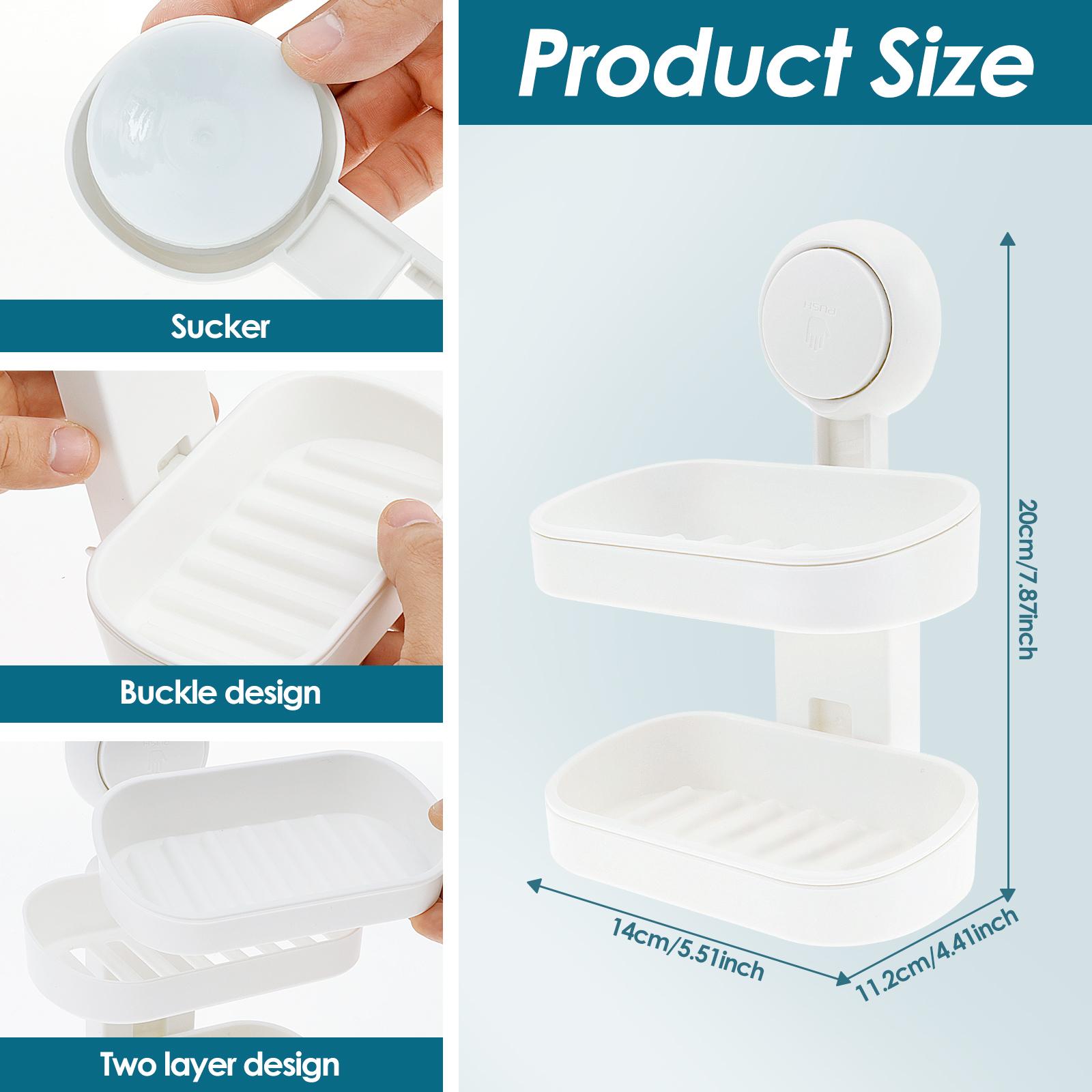 

No Drilling Suction Cup Soap Holder Plastic Double Layer Soap Dish Removable Strong Load Bearing Showerfor Bathroom Kitchen 1PCS білий