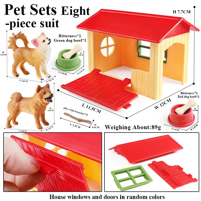 Oenux Home Decoration Dog House Equestrian Fencing Palm Farm Cow Horse Animal Model Action Figures Miniature Cute Kid Toy Gift