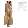Women's Summer Sleeveless 2 Piece Outfit V Neck Top And Wide Leg Pants Set Casual Vacation Matching Lounge Set