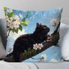 Interesting Black Cat Flower Pillow Case Fashion Square Pillowcase Bedroom Sofa Room Ins Decoration Leisure