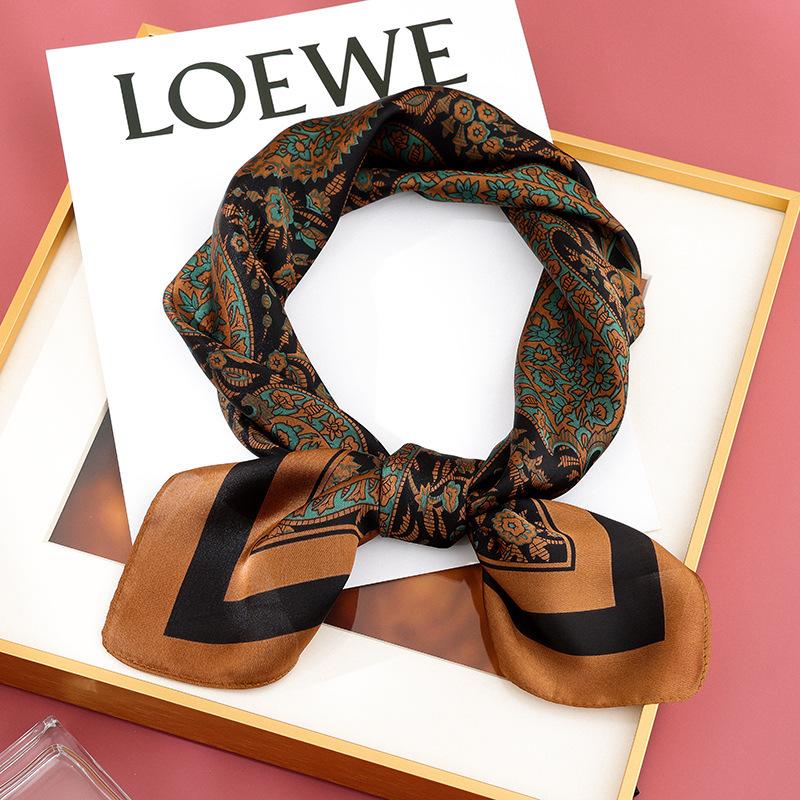71 * 71 Square Scarf Simulation Silk Year Spring and Autumn Fashion Temperament Printed Silk Scarf Korean Version Women's Versatile Scarf