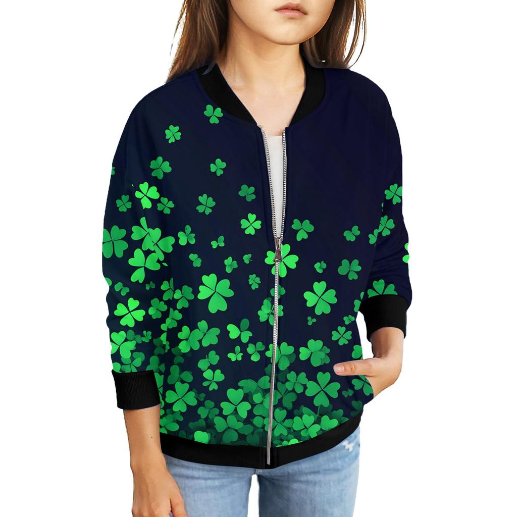 Dívčí bundy na zip Dětské podzimní mikiny s dlouhým rukávem Svrchní oděvy s kapsami St. Den svatého Patrika 5-15 let