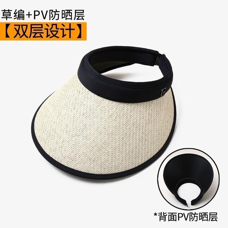 Big eaves vinyl sunscreen hat women's summer UV protection empty top hat riding beach straw shading sun hat