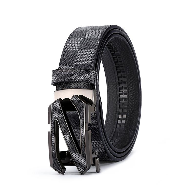 

Belt Men S First Layer Cowhide Business Belt Green Letter Automatic Buckle Belt
