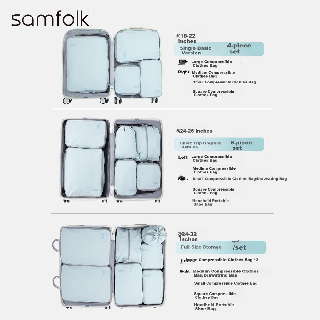 Samfolk Travel Storage Bags Luggage Clothes Compression Packing Organizer Set of 3 Blue for Business Trip and Travel