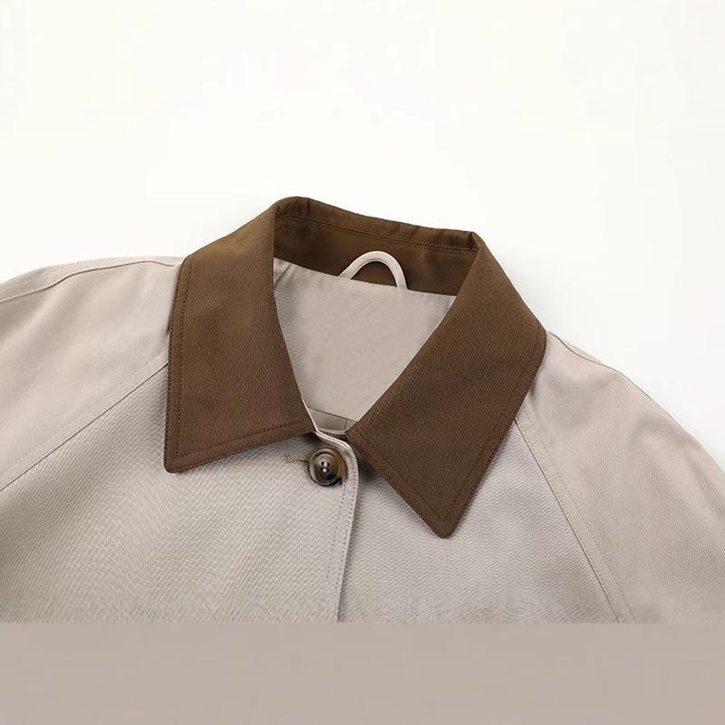 Japanese Color-Block Retro Trench Coat for Women: 2025 Spring, Mid-Length, Korean Turn-Down Collar, Slimming Fit