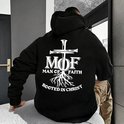 Autumn Winter Daily Casual Sporty Fashion Hoody Outerwear 2025 Hot Sale Men's Hoodie Man of Faith Jesus Print Hooded Sweatshirts