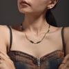 Collier Bambou Pierre Dongling Verte Qiong Yao: Chaîne de clavicule élégante et polyvalente en acier inoxydable pour femmes