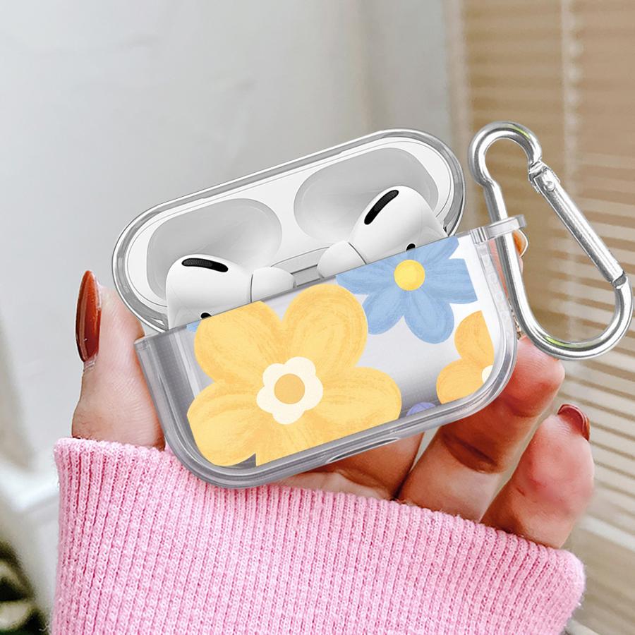 Clear Earphone Cases Cover Case For Airpods Pro3 3 4 Pro 2 Pro2 1 Blue Yellow Flowers