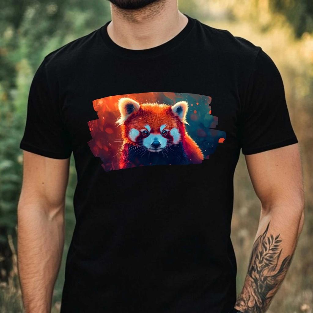 T-Shirt Herren Neon Roter Panda Motiv Baumwolle Größe XS bis 5XL