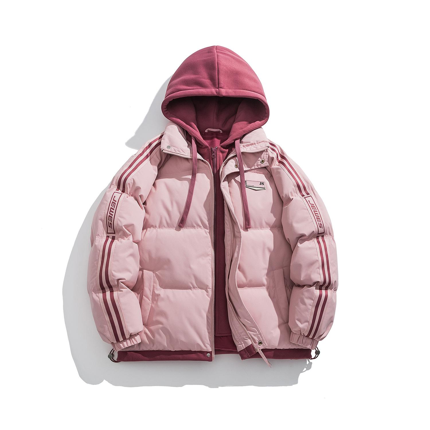 

2025 new couple loose hooded cotton-padded jacket, winter black fake two thickened warm cotton-padded jacket XS рожевий