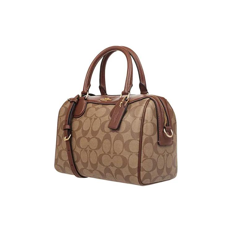 COACH Bennett Leather Boston Bag Handbag Medium Women's Brown Monogram (Unisex) Handbags 32203 IME74